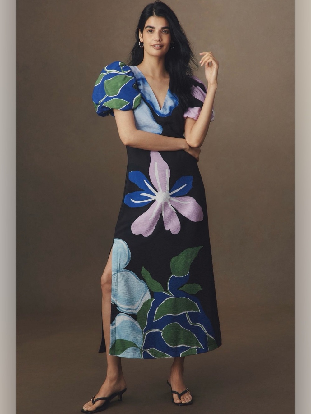 BubAnthropologie puff sleeve a line maxi dress